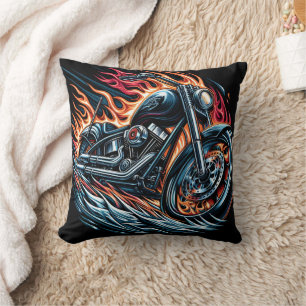 Ein rauschendes Motorrad, umgeben von Flammen Kissen