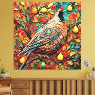 Ein Rebhuhn in einem Birnbaum Leinwanddruck