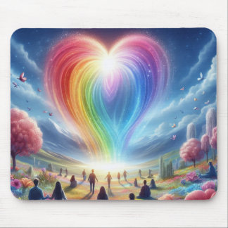 Ein Regenbogen der Liebe schwebt über den Menschen Mousepad