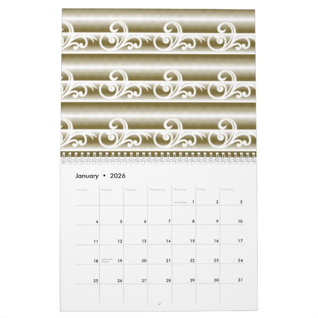 Ein reichlich farbiger Teppich weist ein symmetris Kalender (Jan 2026)