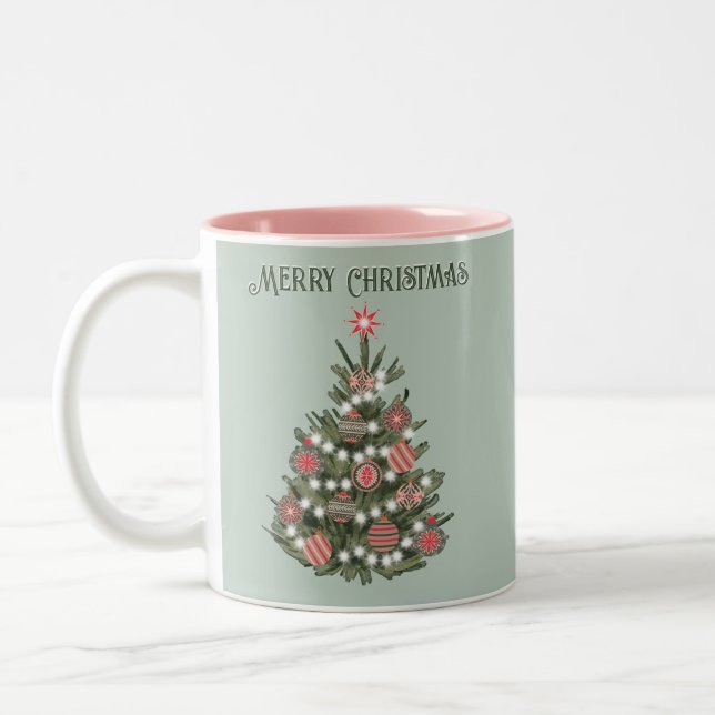Ein Retro Frohe Weihnachtsbaum Zweifarbige Tasse (Links)