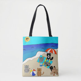 Ein richtig lustiger Tag am Strand Niedliche Katze Tasche