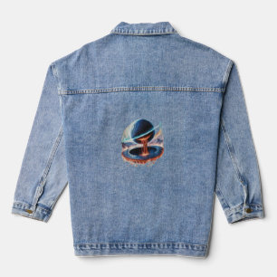 Ein riesiger, geknackter Planet mit Lava, die in e Jeansjacke