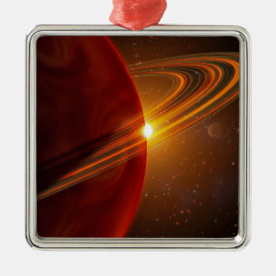 Ein riesiger Planet, der das Sonne ähnliche Stern Ornament Aus Metall