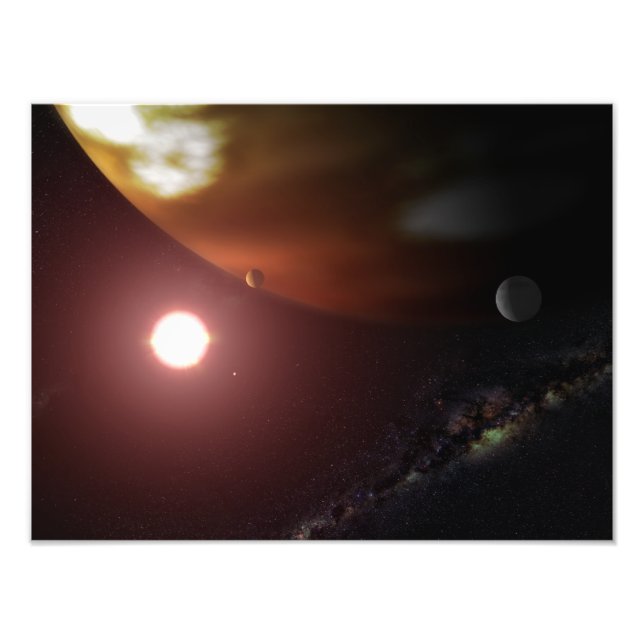 Ein riesiger Planet, der einen roten Zwergstar umk Fotodruck (Vorne)
