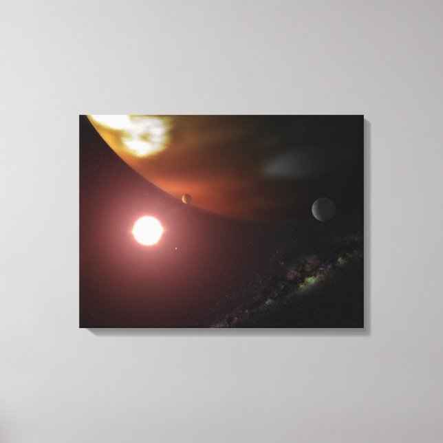 Ein riesiger Planet, der einen roten Zwergstar umk Leinwanddruck (Vorderseite)
