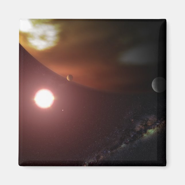 Ein riesiger Planet, der einen roten Zwergstar umk Magnet (Vorne)