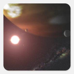 Ein riesiger Planet, der einen roten Zwergstar umk Quadratischer Aufkleber