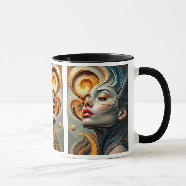 Ein riesiges, surrealistisches weibliches Gesicht. Tasse (Rechts)