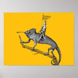 Ein Ritter, der auf einem Chamäleon reitet Poster