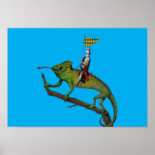 Ein Ritter, der ein Chamäleon in Farben reitet Poster