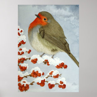 Ein Robin und Beeren im Schnee Poster
