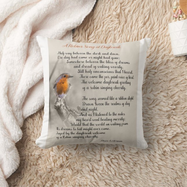 Ein Robin's Song am Daybreak - Gedicht von N. Wate Kissen (Decke)