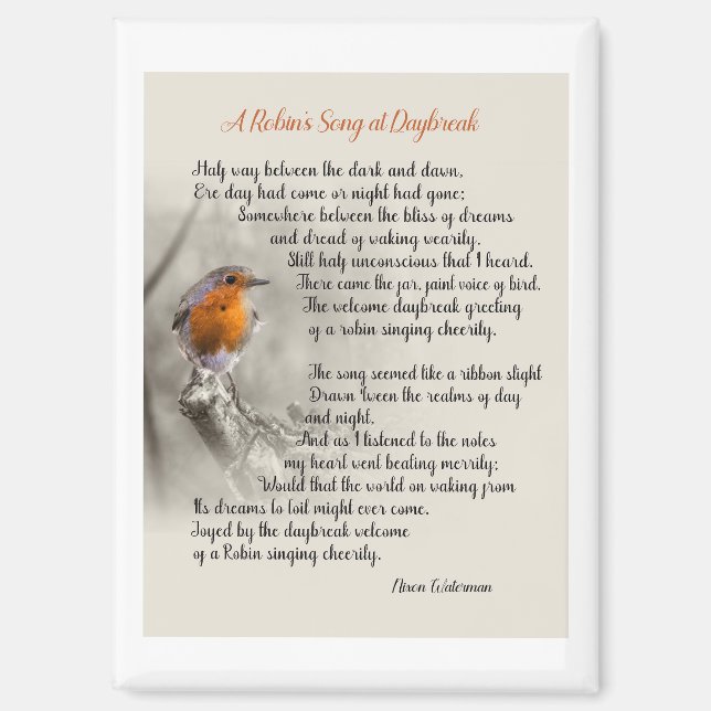 Ein Robin's Song am Daybreak - Gedicht von N. Wate Magnet (Vorderseite)