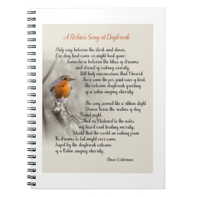 Ein Robin's Song am Daybreak - Gedicht von N. Wate Notizblock (Vorderseite)