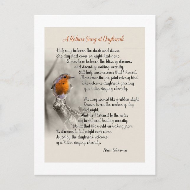 Ein Robin's Song am Daybreak - Gedicht von N. Wate Postkarte (Vorderseite)