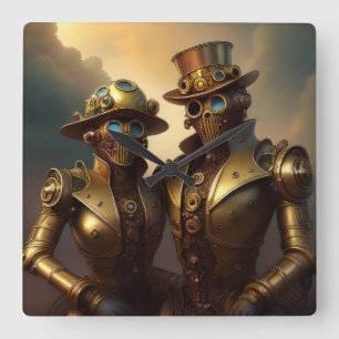 Ein robotisches Steampunkoppel in Liebe Quadratische Wanduhr