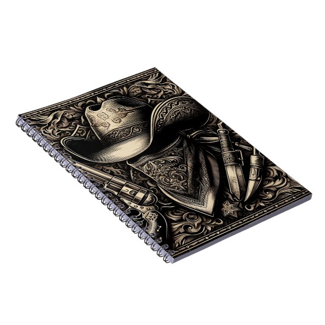 Ein robuster Cowboy in einem verwitterten Hut, mit Notizblock (Rechte Seite)