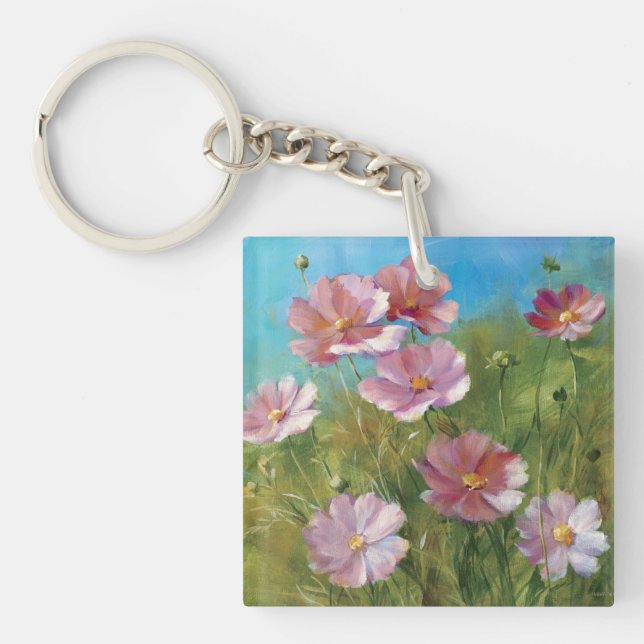 Ein rosa Blumengarten Schlüsselanhänger (Vorderseite)