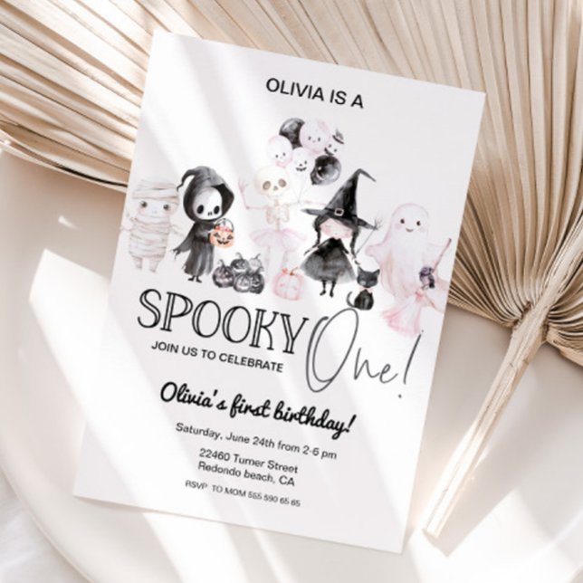 Ein rosa halloween Einladung 1. Geburtstag (Spooky one birthday invitation, halloween party)