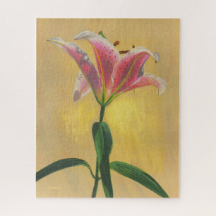 Ein rosa Lilie Acrylmalerei goldener Hintergrund