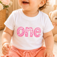 Ein rosa Muster 1. Geburtstags-Baby-T-Shirt