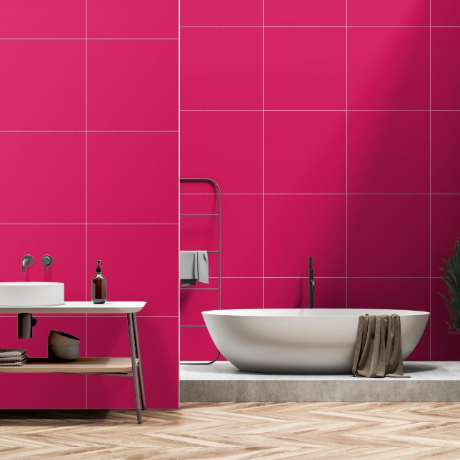 Ein rosa Quadrat mit einer knusprigen, weißen Kant Tapete (Badezimmer)