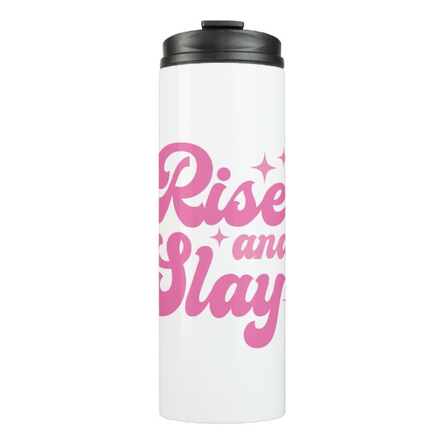 Ein rosa Retro-Aufstieg und ein Lagen Thermosbecher (Vorderseite)