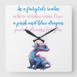 Ein rosa und blauer Drache bewacht Träume für Sie Quadratische Wanduhr