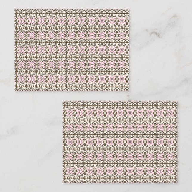 ein rosa und braunes Muster auf weißem Hintergrund Platzkarte (Vorne/Hinten)