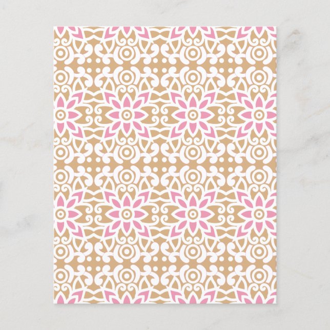 ein rosa-weiße Blume-Muster auf braunem Hintergrun Flyer (Vorne)