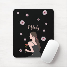 Ein Rose-Mädchen mit rosa Blume Mousepad