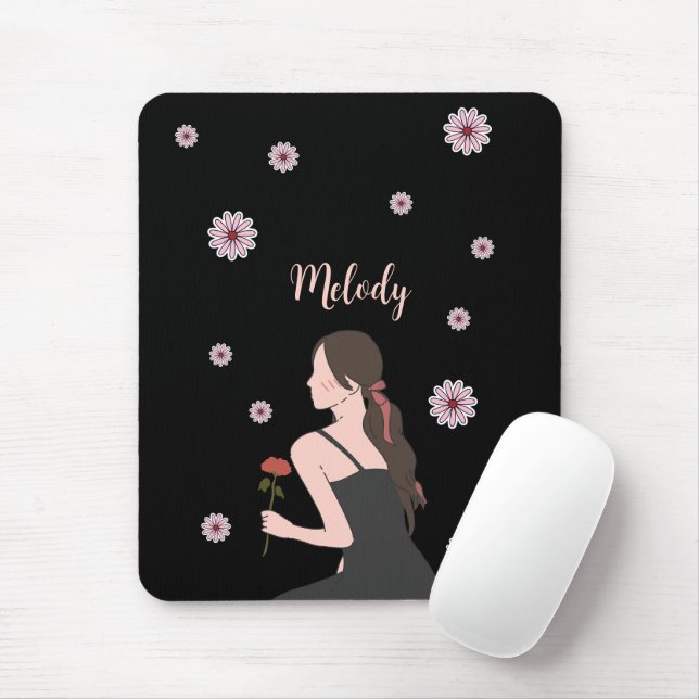 Ein Rose-Mädchen mit rosa Blume Mousepad (Mit Mouse)
