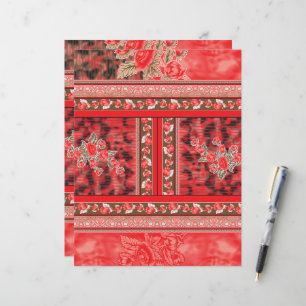 ein rot-grünes Blumendesign auf schwarzem Hintergr