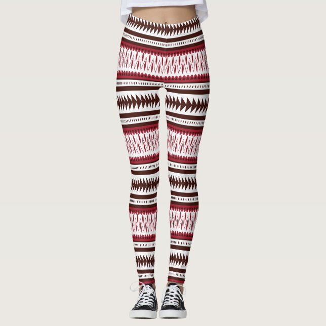 ein rot-weiß gestreiftes Muster Leggings (Vorderseite)