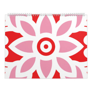 ein rot-weißes Muster mit einer Blume darauf Kalender