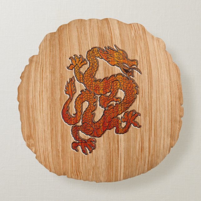 Ein roter Drache auf Bamboo wie Rundes Kissen (Vorderseite)