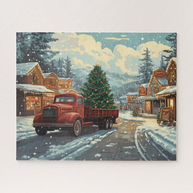Ein roter LKW auf dem Weihnachtsmarkt (Horizontal)