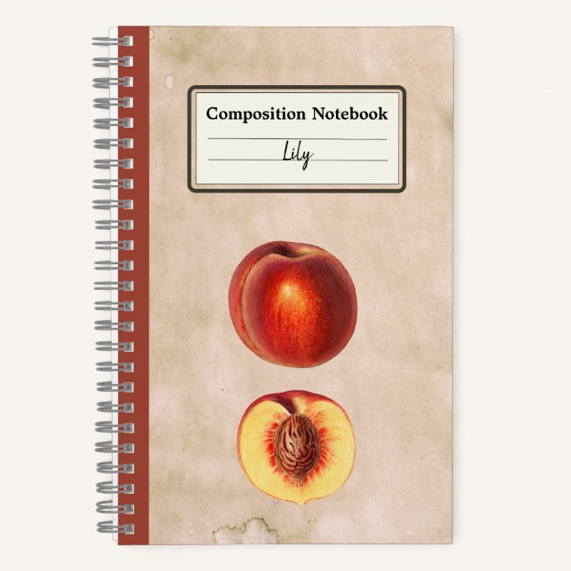 Ein roter Pfirsich und eine halbe Personalisierte  Notizbuch (Vorderseite)