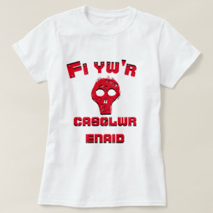 Ein roter Schädel und das Text FI yw'r casglwr T-Shirt