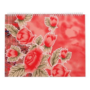 ein roter Schal mit Blume darauf Kalender