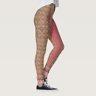 ein roter und beigefarbener Teppich mit Goldrahmen Leggings