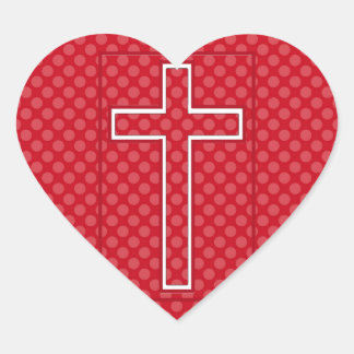 Ein rotes Christliches Kreuz. Herz-Aufkleber