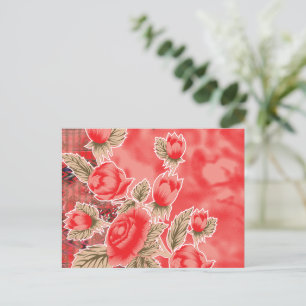 ein rotes Halstuch mit Blumen darauf Postkarte