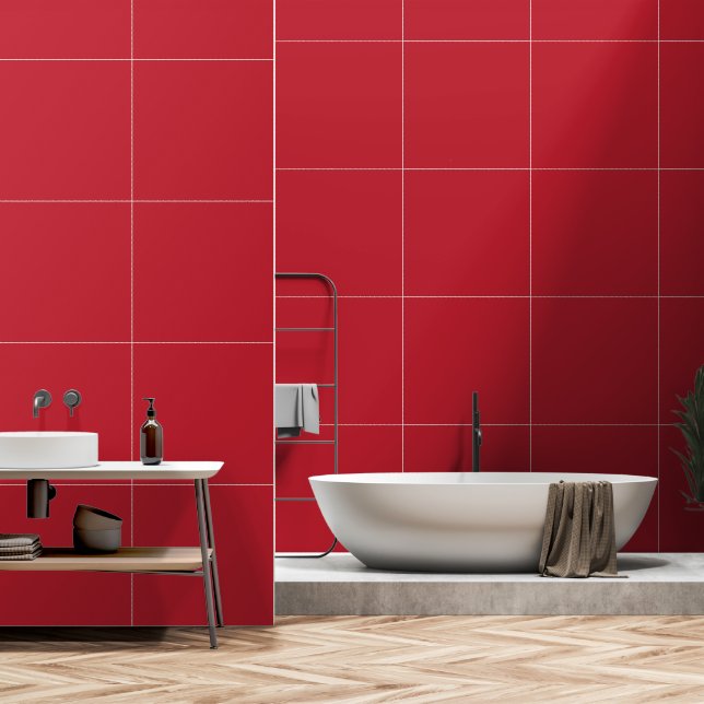 Ein rotes Quadrat, umgeben von einem dünnen weißen Tapete (Badezimmer)