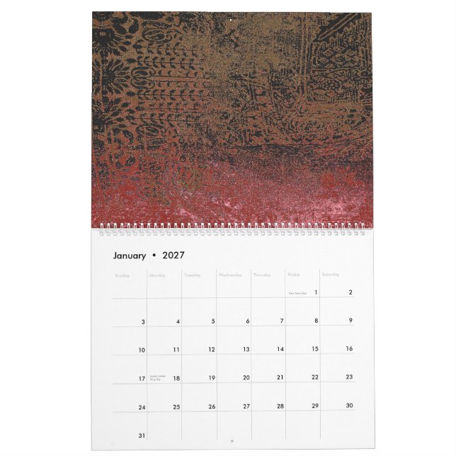 ein rotes und schwarzes Bild mit rotem Hintergrund Kalender (Jan 2027)