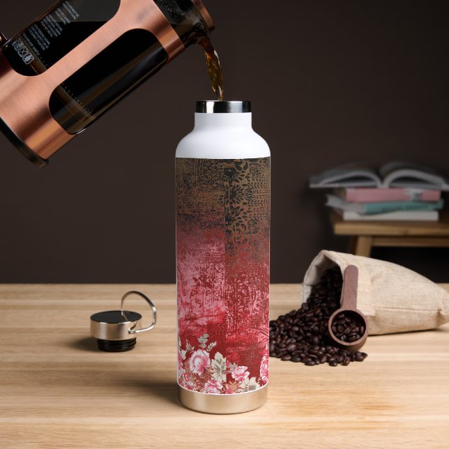 ein rotes und schwarzes Bild mit rotem Hintergrund Trinkflasche (Kaffee)