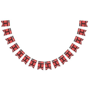 ein rotes und schwarzes Muster mit Blume darauf Wimpelkette