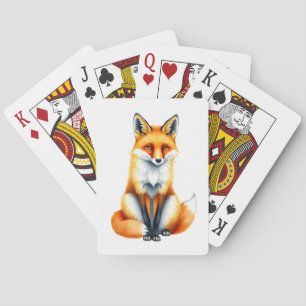 Ein Rotfuchs sitzt Spielkarten