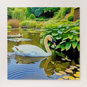 Ein ruhiger Schwan schwand auf einem Teich.